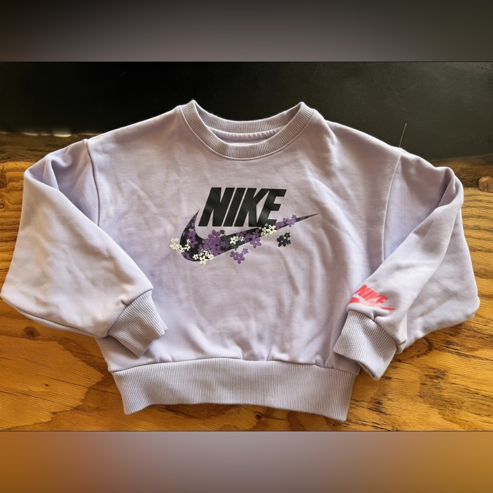 Nike Floral Logo Sweatshirt Toddler Girls XS 3-4 Years Purple Crewneck